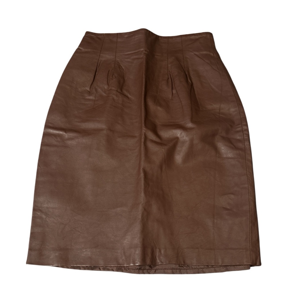 Chocolate Brown Leather Pencil Skirt | 6 - Picture 2 of 6